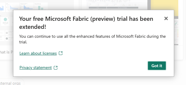 Microsoft Fabric Trial Extended